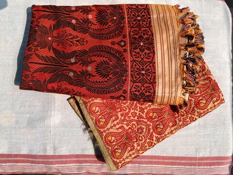 Muga Silk Assamese Sadar Mekhela, Assamese Cloth for women, Bihu, Japi, Folded Muga Cloth, Muga Sheet
