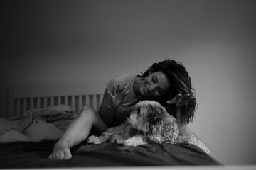 Cuddling with my Dog  - obrazy, fototapety, plakaty