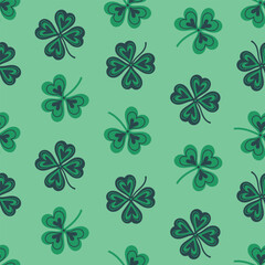 Simple seamless pattern with clover leaves. Vector graphics.