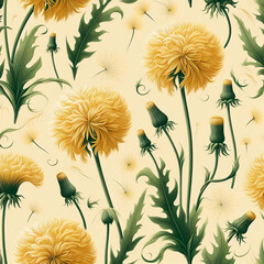 Dandelions flowers. Seamless pattern in cartoon, doodle style. - 790909097