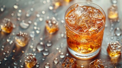 Top View of Whisky Glass with Ice