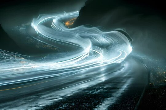 blurry shot of a highway at night with streaking lights from moving vehicles wallpaper