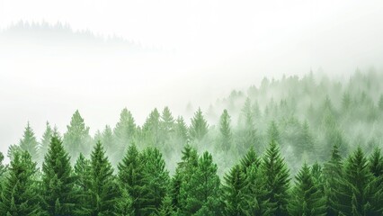misty pine forest view with copy space, design for banner and poster