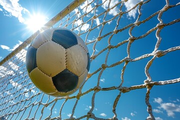 Soccer ball in soccer goal net