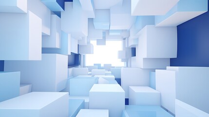 3d rendering of white and blue abstract geometric background. Scene for advertising, technology, showcase, banner, game, sport, cosmetic, business, metaverse. Sci-Fi Illustration. Product display