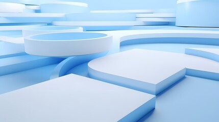 3d rendering of white and blue abstract geometric background. Scene for advertising, technology, showcase, banner, game, sport, cosmetic, business, metaverse. Sci-Fi Illustration. Product display