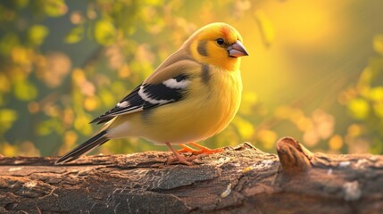   American Goldfinch, its golden and black plumage gleaming in the sunlight. 