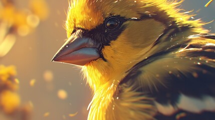  American Goldfinch, its golden and black plumage gleaming in the sunlight. 