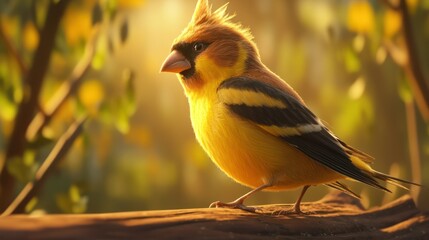  American Goldfinch, its golden and black plumage gleaming in the sunlight. 