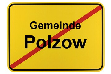 Illustration eines Ortsschildes der Gemeinde Polzow in Mecklenburg-Vorpommern - obrazy, fototapety, plakaty