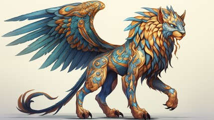 Illustration of a Hieracosphinx on a Cream Background