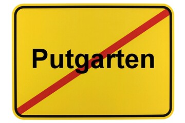 Illustration eines Ortsschildes der Gemeinde Putgarten in Mecklenburg-Vorpommern - obrazy, fototapety, plakaty