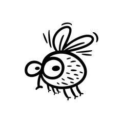 cute and funny fly. Insect character. Hand drawn vector illustration isolated on white background.