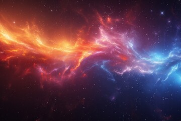 Fototapeta premium Majestic Cosmic Nebula with Radiant Hues of Purple and Fiery Orange Illuminating the Vast Universe 