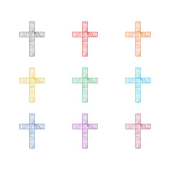 Obraz premium Christian cross icon isolated on white background. Set icons colorful
