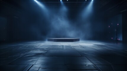 Dark Stage with Dark Blue Background: Theatrical Ambiance

