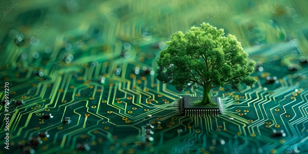 Poster green circuit tree rendition of eco friendly computing practices