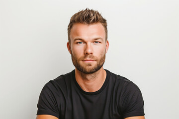 Fototapeta premium Black T-Shirt Mockup, Studio Shot, Male Model, Generative AI