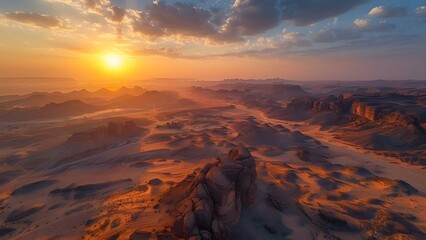 Sunrise Serenity: Vast Desert Awaits Exploration. Concept Sunrise, Desert Exploration, Peaceful Nature, Adventure Photography, Morning Light