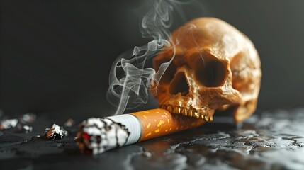 Deadly Risk of Smoking D Render of Cigarette Butt Transforming into a Skull Symbol Generative ai