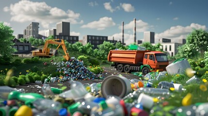 Naklejka premium Minimizing Waste Through Strategic Reduction: A 3D Rendered of Source Reduction, Reuse, and Recycling Efforts