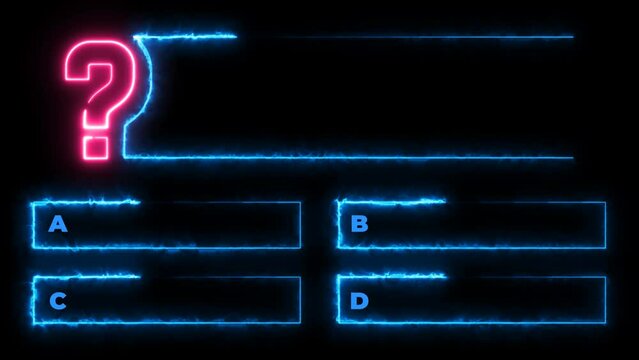 Quiz Neon Line Animation with option selection on black background	