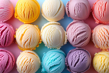 Obraz premium Assorted ice cream scoops with decorations, Various of ice cream flavor summer and Sweet menu concept. 