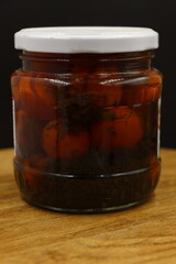 Close-up of a jar of canned tomatoes