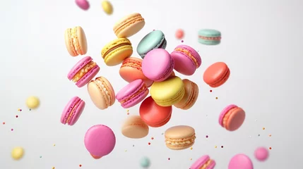 Fototapeten Various Colorful Macarons Floating on the...   © Waqas