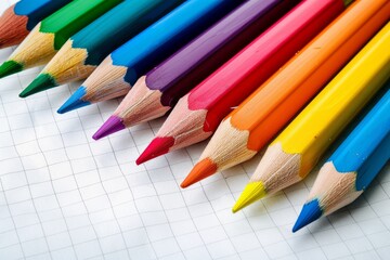 Fototapeta premium a row of colored pencils on a graph paper