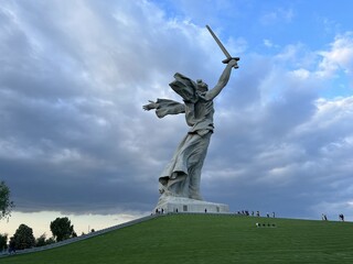 VOLGOGRAD, RUSSIA - MAY 2023: Monument in the center of the city, where the famous Soviet woman was born, historical memorial of the Patriotic War. Motherland Mother