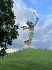 VOLGOGRAD, RUSSIA - MAY 2023: Monument in the center of the city, where the famous Soviet woman was born, historical memorial of the Patriotic War. Motherland Mother