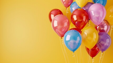 Glossy balloons against a yellow background playful buoyancy