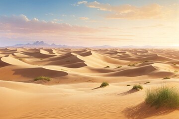 Fototapeta na wymiar Sandy Dunes Landscape Background, Sand Desert Landscape, Sand desert scenery, Dune Landscape, Desert Background, Desert Wallpaper, AI Generative