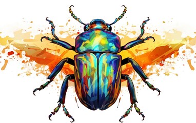 Abstract Colorful Illustration of a Scarab Beatle on a White Background