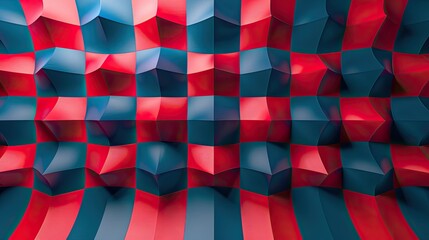 Checkerboard pattern with alternating red and blue squares and a 3D effect