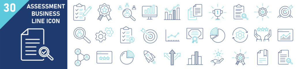 Assessment icons Pixel perfect. Performance, evaluation, graphs. Collection of line icon Business Assessment.