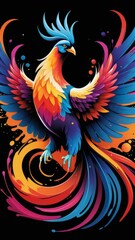 Fototapeta premium Abstract colorful bird on black background. Vector illustration for your design.