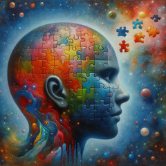 An artist image of a person's thinking from puzzles. - 790924063