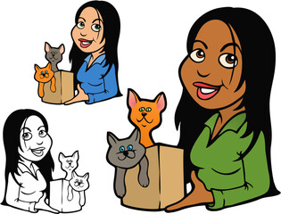 Young woman with a box of kittens.   Comes with bonus variations. 