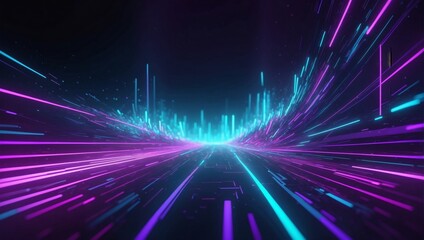 Mesmerizing D realm, Abstract purple-cyan neon background. Speed of light, motion-blurred lines, and bokeh lights.