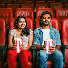 couple watching movie together at theater