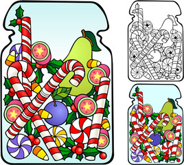Jar of holiday candy, with bonus non-gradient and black outline versions