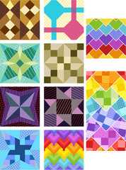 Set of quilt patterns and designs in many colors 