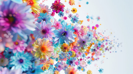 beautiful colorful flowers on white background, digital art