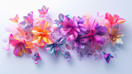 beautiful colorful flowers on white background, digital art