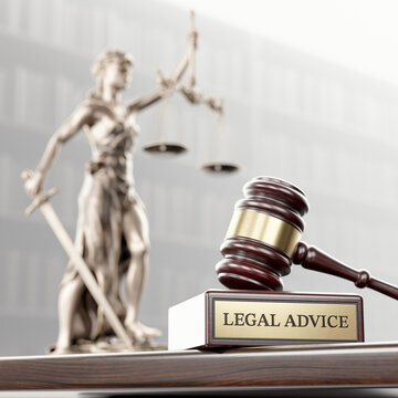 Legal advice:: Judge's Gavel, Themis is the goddess of justice and wooden stand with text word