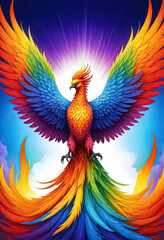 the phoenix is a colorful bird with wings spread out