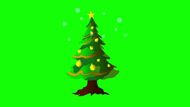 Christmas tree green screen motion graphics, Happy New Year concept, Christmas tree hand drawn illustrations