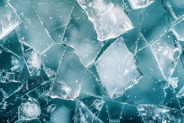 Broken ice texture, background of cracked glass, Scratched blue ice surface